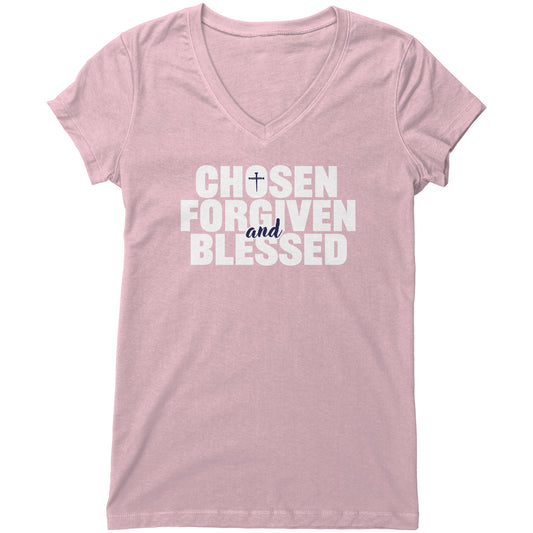Chosen, Forgiven & Blessed Women's V-Neck Tee