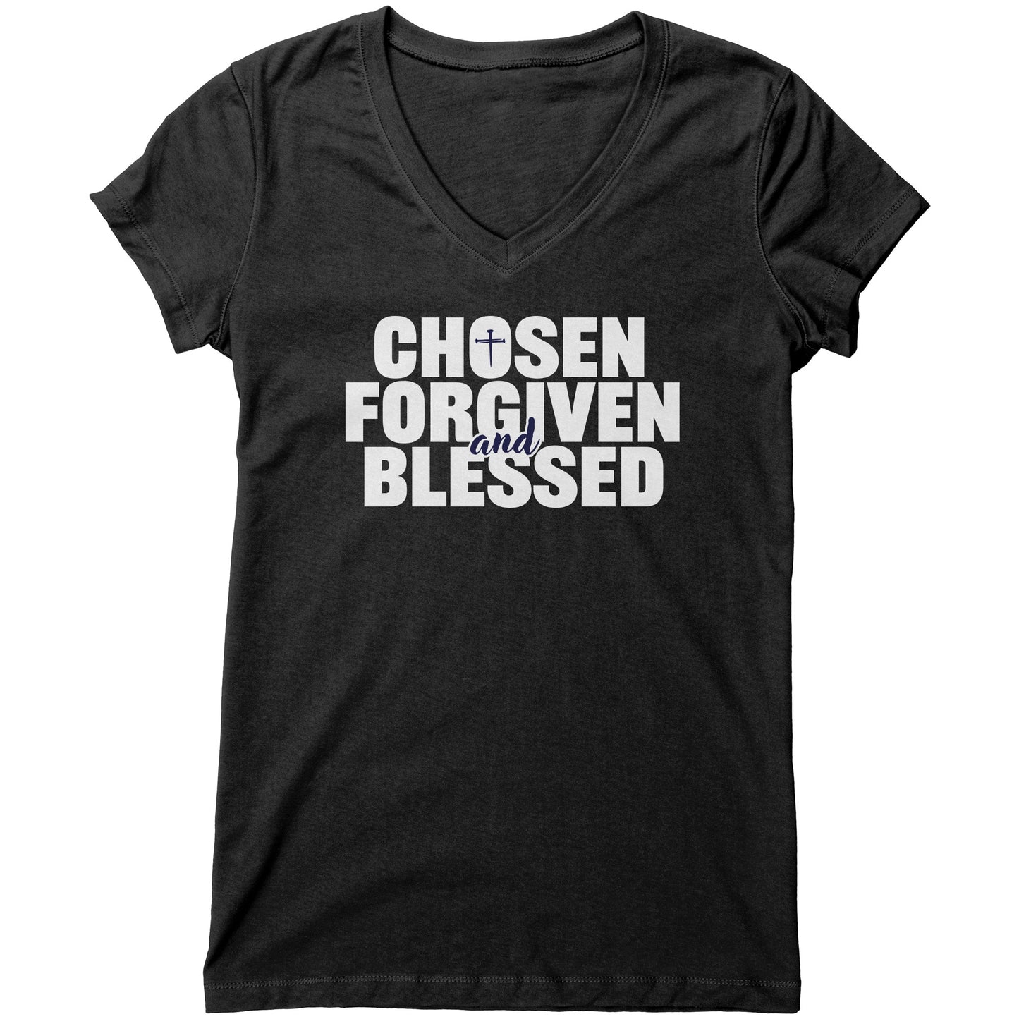 Chosen, Forgiven & Blessed Women's V-Neck Tee