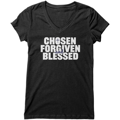 Chosen, Forgiven & Blessed Women's V-Neck Tee