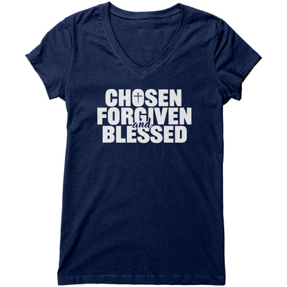 Chosen, Forgiven & Blessed Women's V-Neck Tee