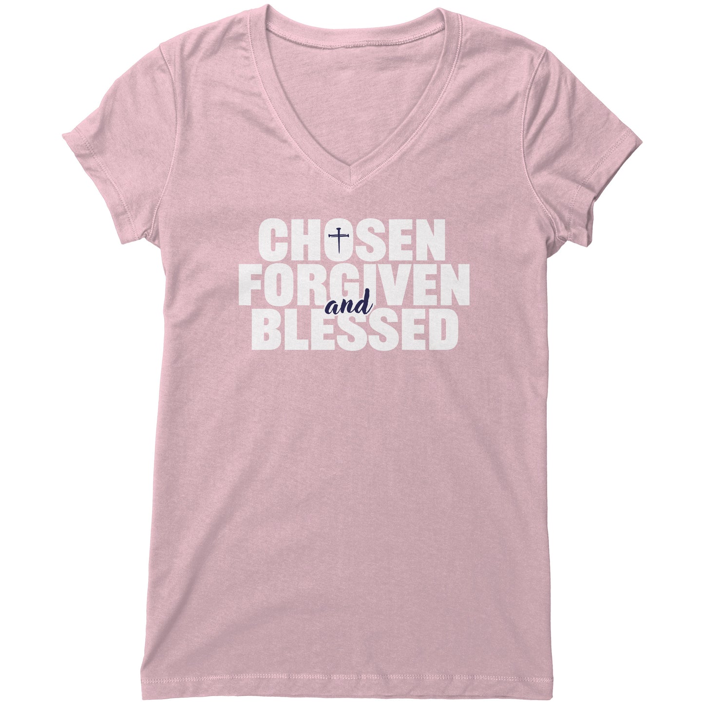 Chosen, Forgiven & Blessed Women's V-Neck Tee