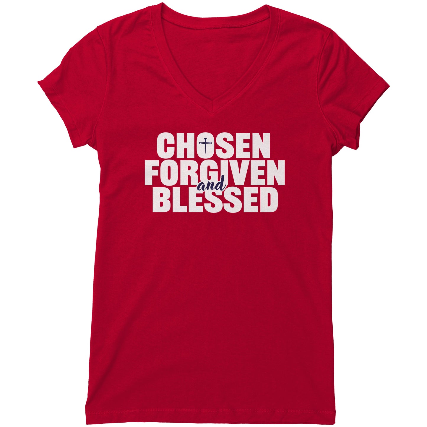 Chosen, Forgiven & Blessed Women's V-Neck Tee