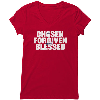 Chosen, Forgiven & Blessed Women's V-Neck Tee