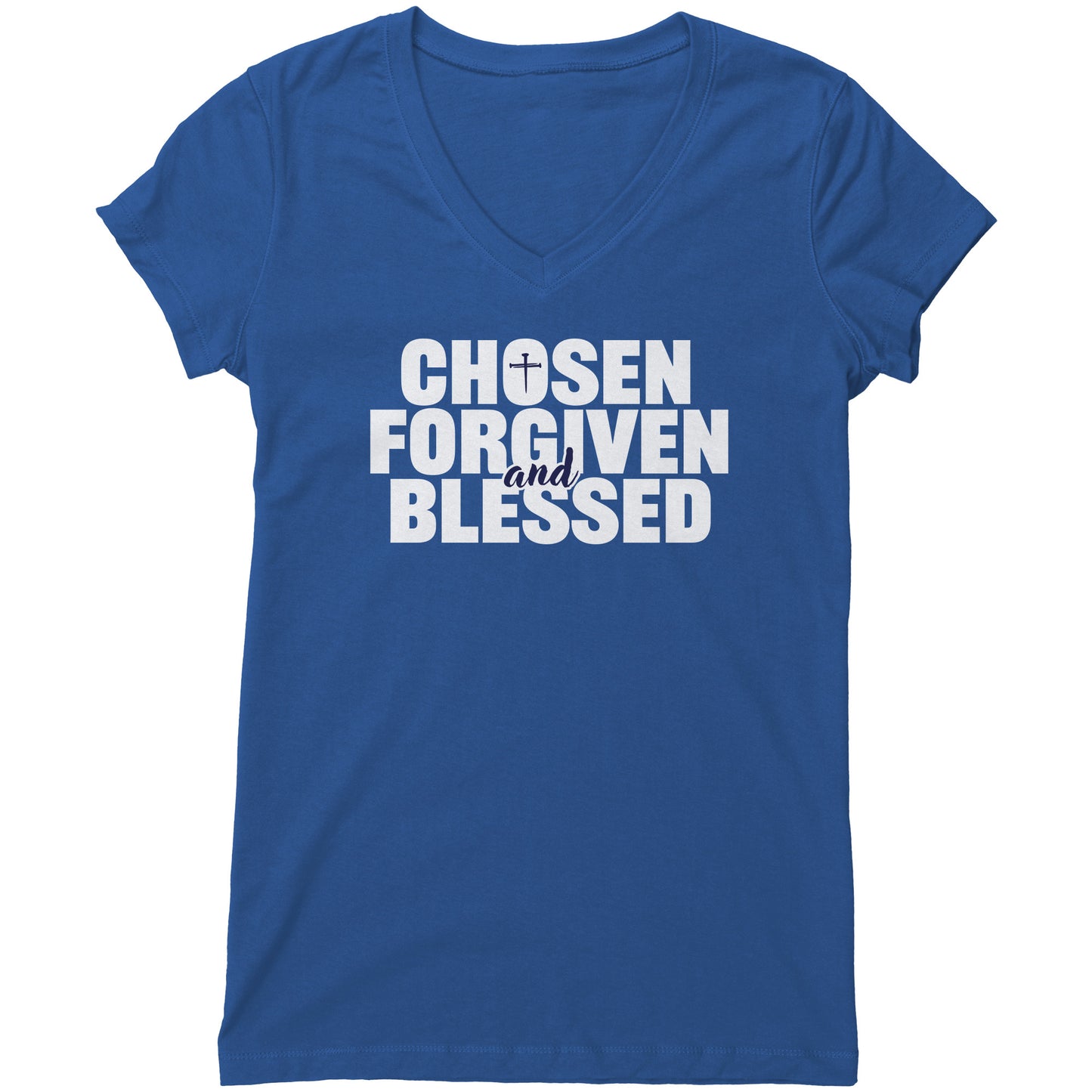 Chosen, Forgiven & Blessed Women's V-Neck Tee